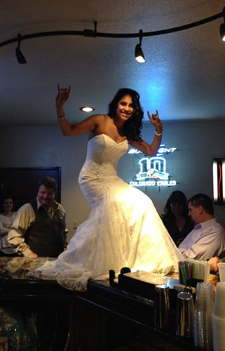 A fun photo a one of the many Brides to grace to bartop at Longmeadow - Weddings at Longmeadow