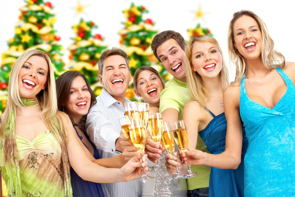 Happy funny people. Christmas. Party. Isolated over white background