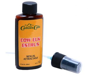 A picture of a bottle of cow elk estrus - Elk Hunt at Longmeadow