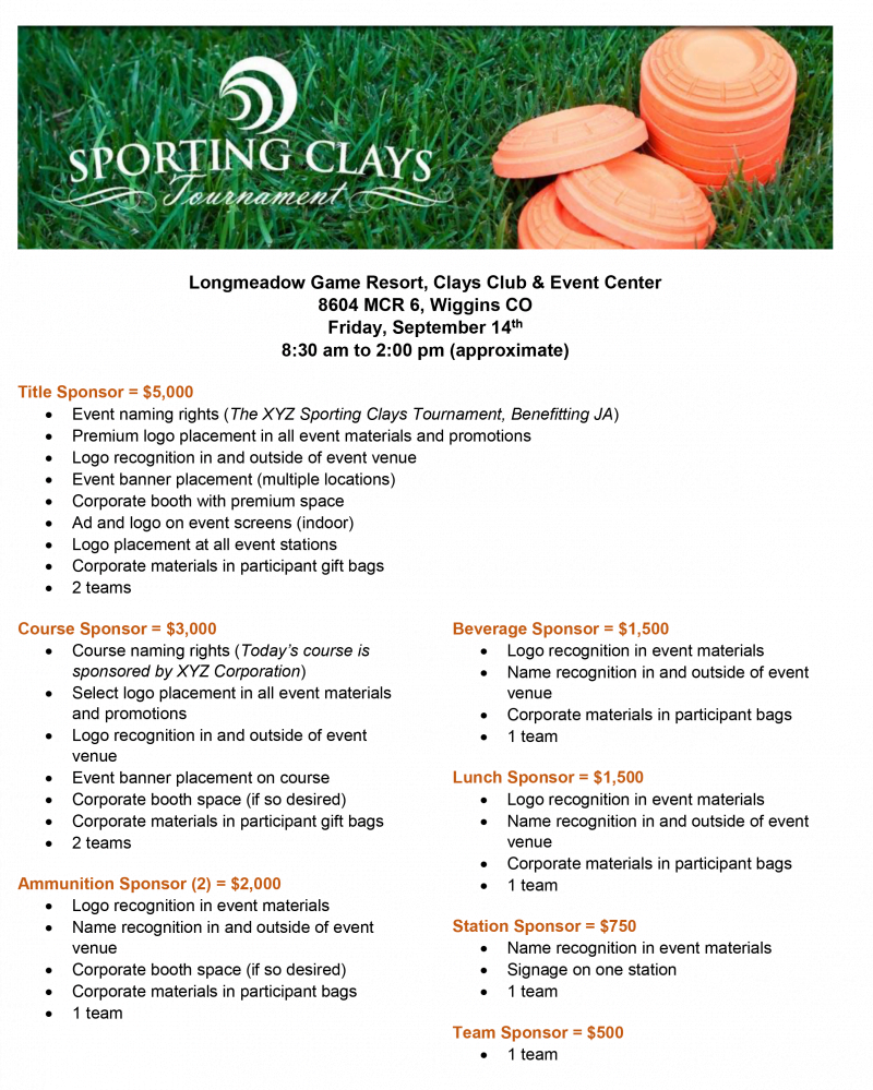 Charity Sporting Clays Tournament Sponsor Details 