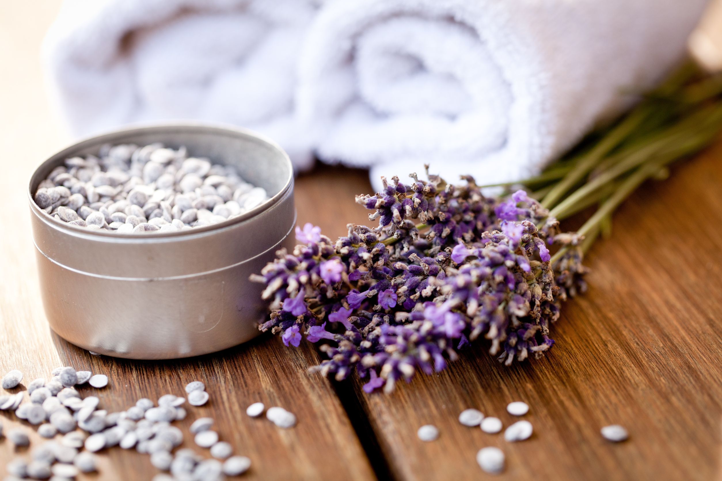 fresh lavender white towel and bath salt on wooden background wellness spa healthcare Spa Services at Longmeadow - Bachelorette Parties